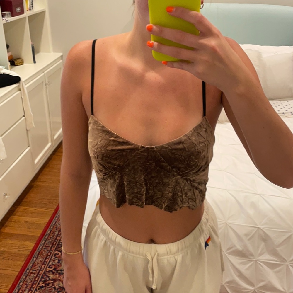 Blue life bustier crushed velvet top
